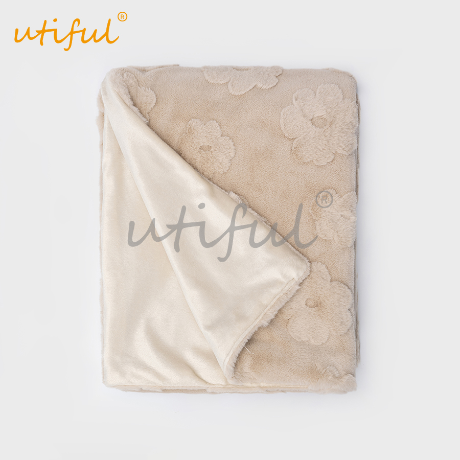 flower weft jacquard knit fur blanket